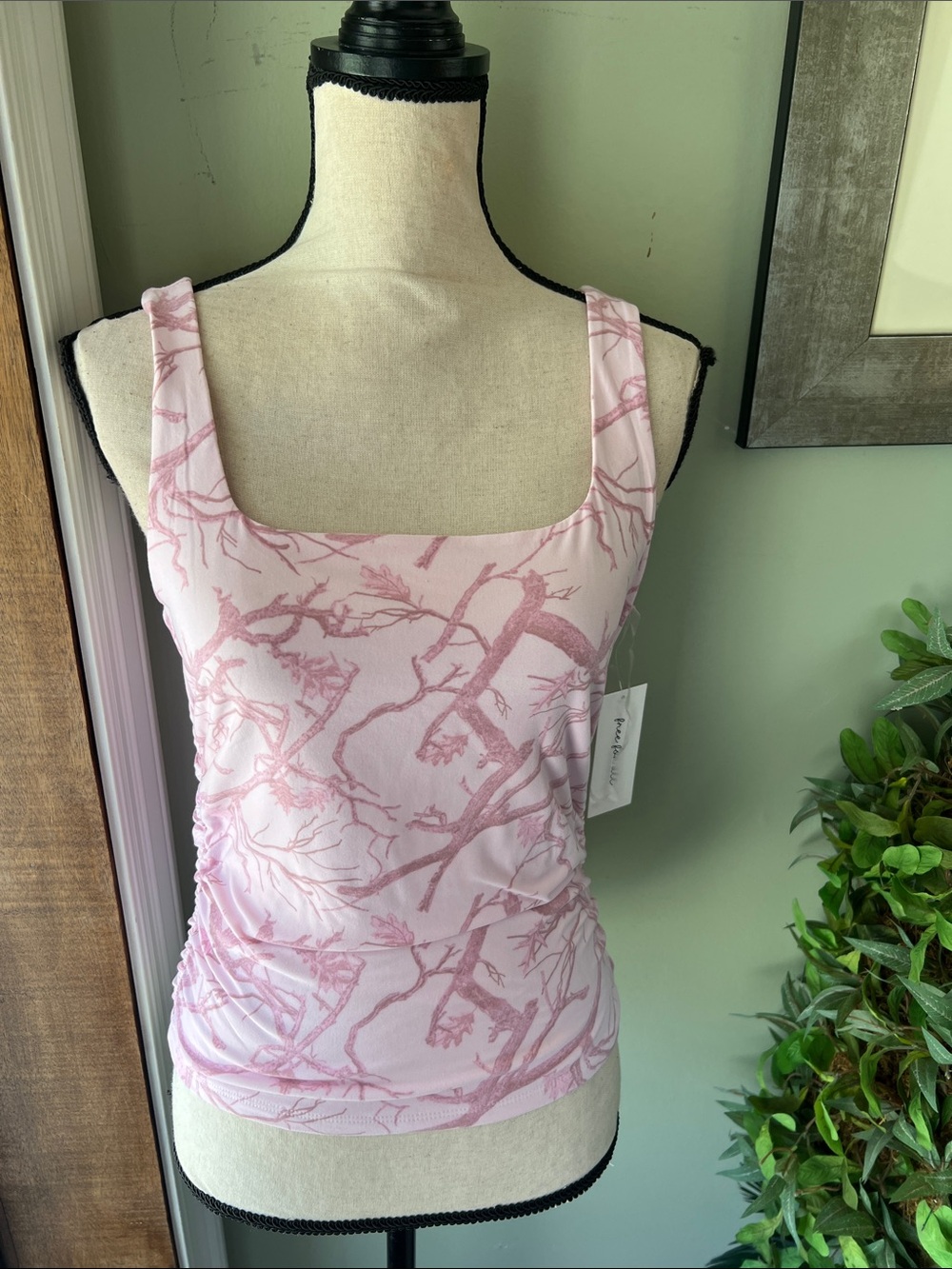 Free for all Square-Neck Pink Botanical Print Tank Top